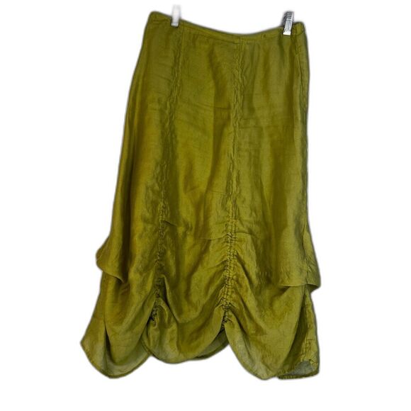 ML & Company Green Chartreuse Crinkle Gathered Midi Skirt Size Small - Picture 1 of 9